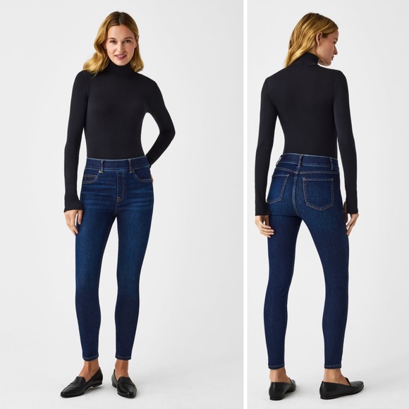 Spanx Ankle Skinny Jeans Midnight Shade Stretch Blue Denim 20342R Tummy Control - Picture 1 of 11
